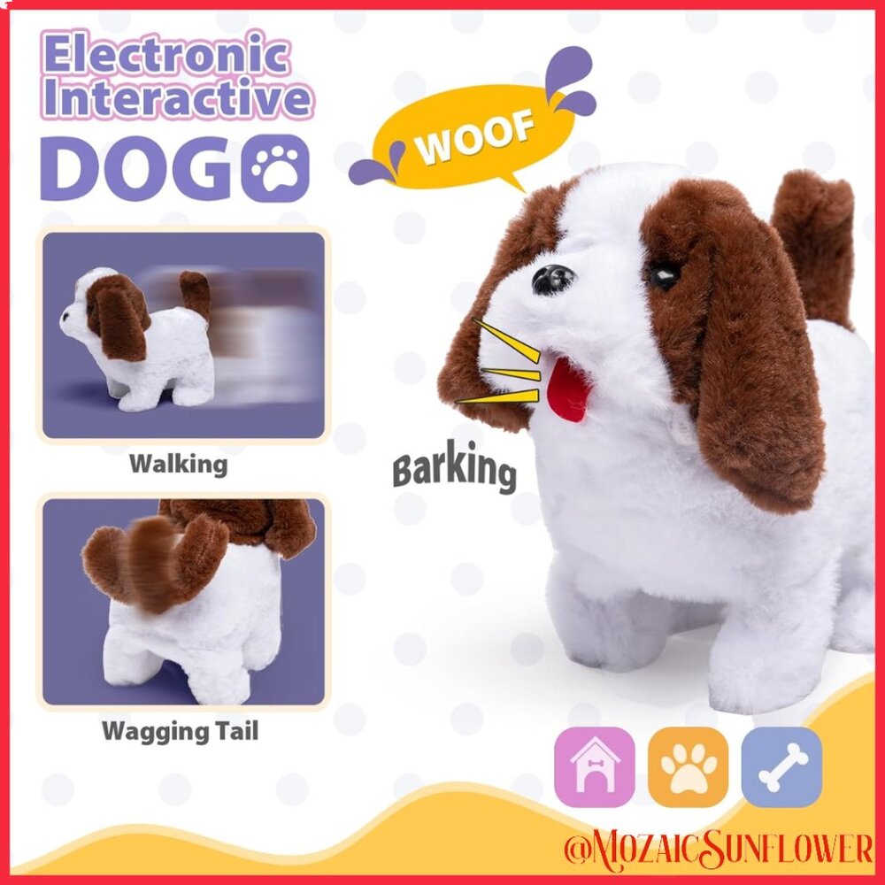 NWT Adorable Walking, Tail Wagging, Barking White and Brown Puppy